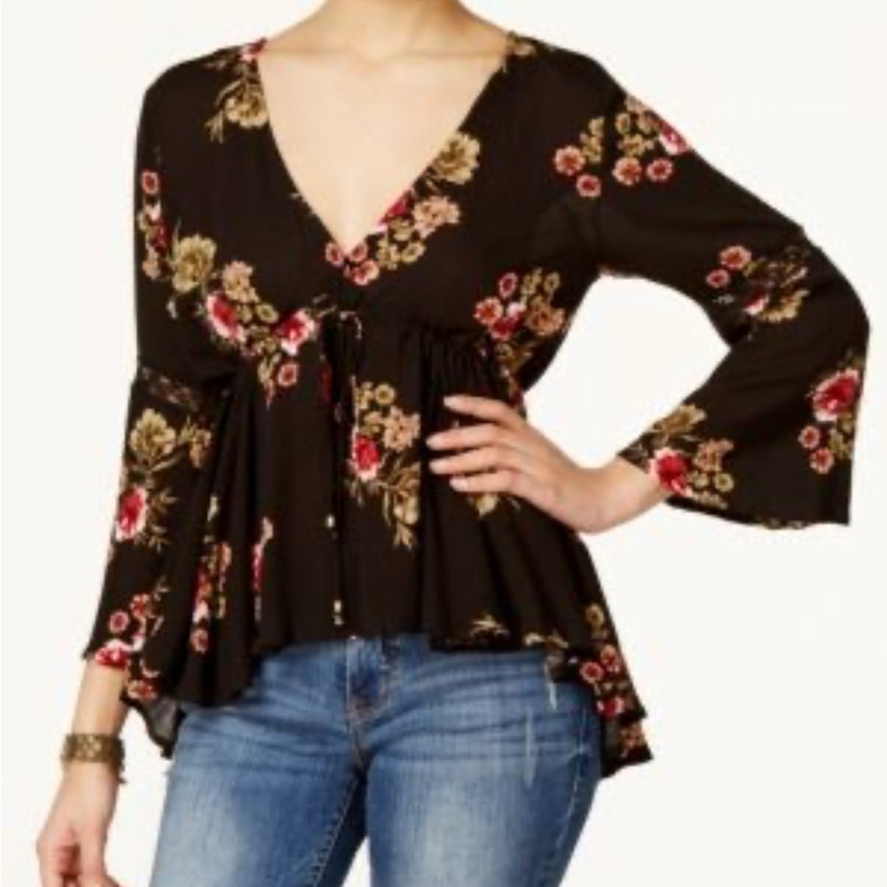 American Rag Brown Peplum Blouse with 3/4‎ Sleeves